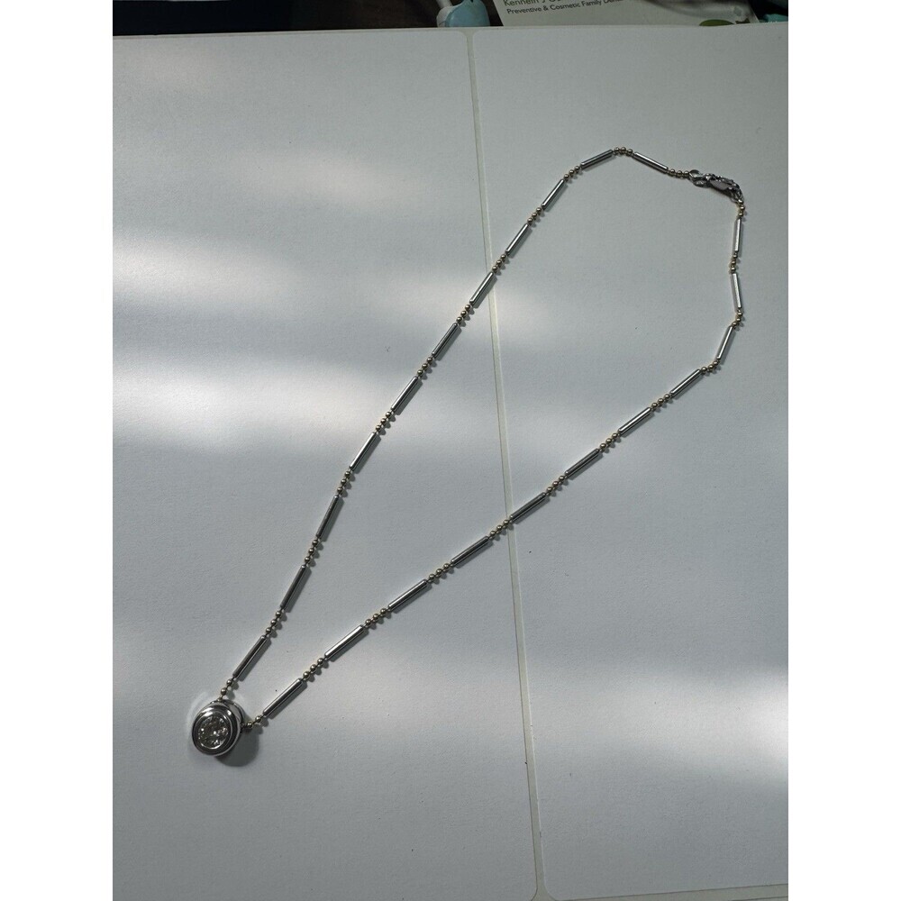 14k White & Yellow Gold Bezel Set 1.13 Carat Diamond Necklace - Picture 3 of 12